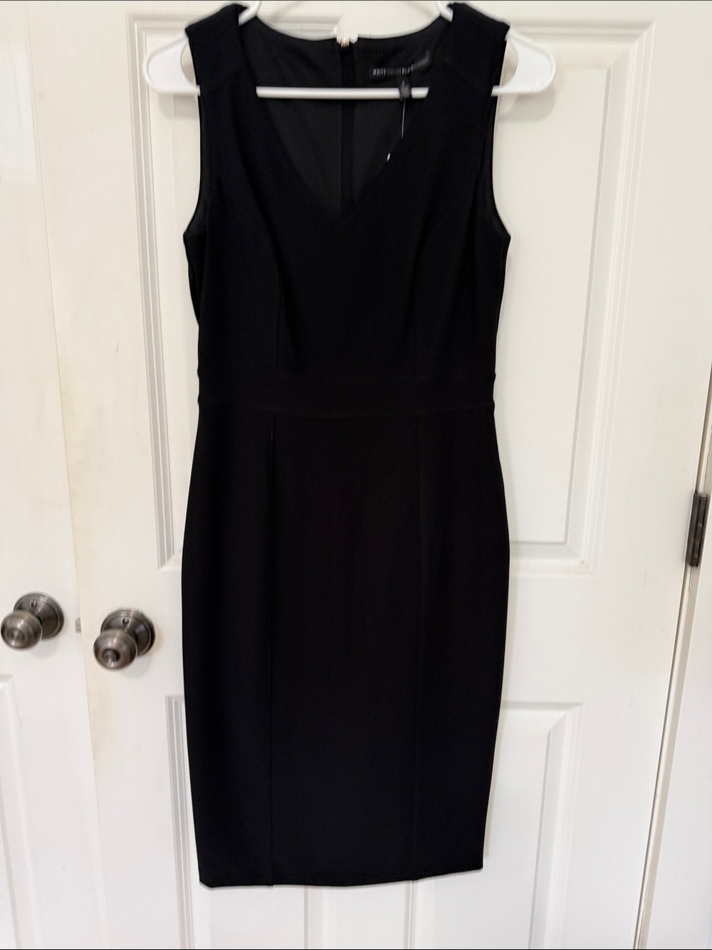 White House Black Market Sleek Black Sleeveless V Neck Sheath Dress size 2 NWT